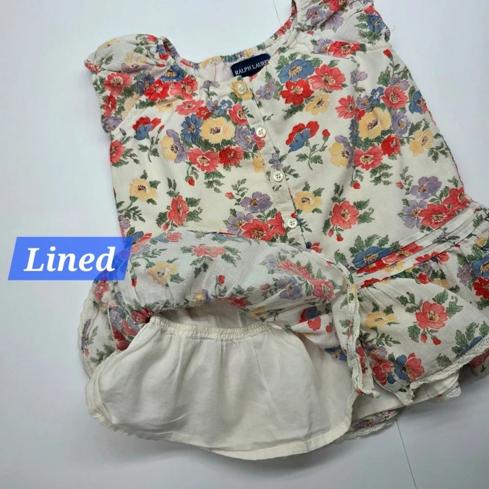 Ralph Lauren Baby Girls Dress 12M Vintage‎ Floral Ruffle Spring Cottagecore